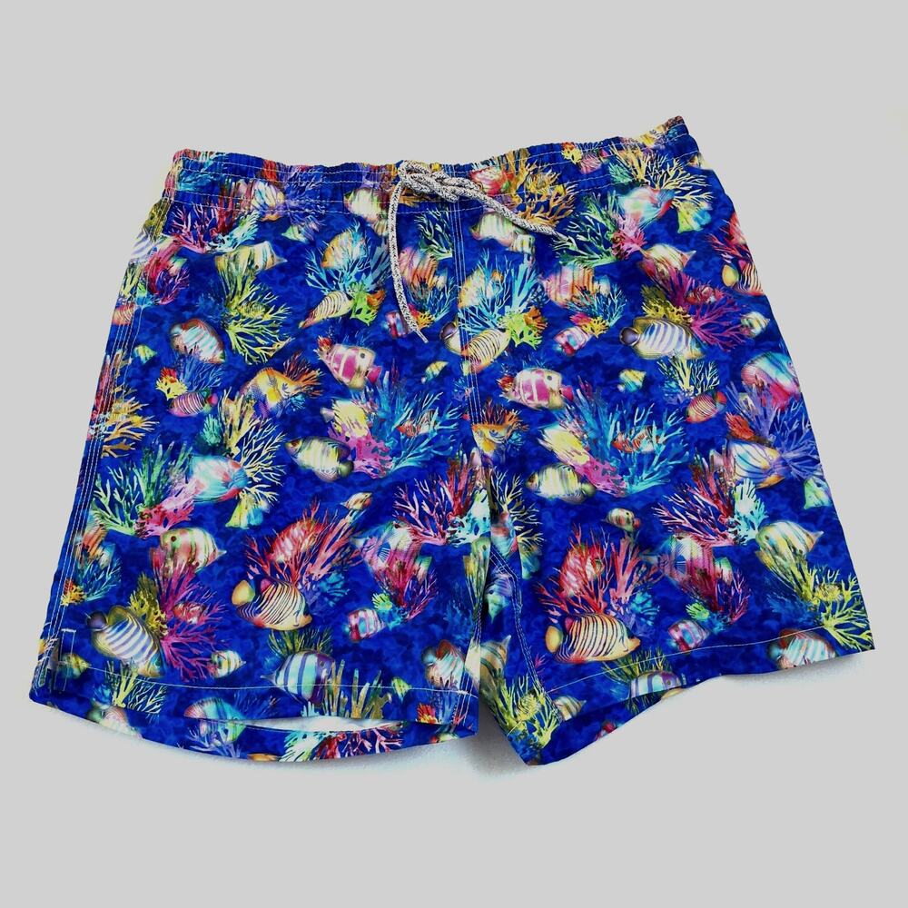 Swim Shorts Trunks Blue Fish Coral Pattern NWT Size XLarge